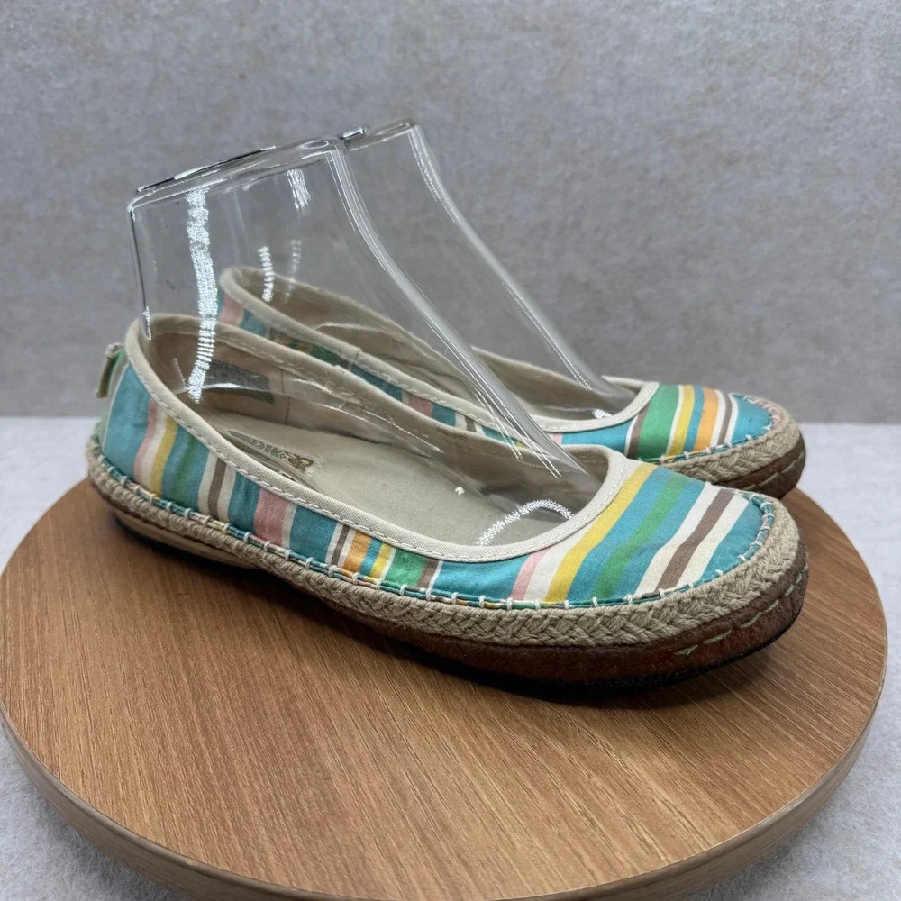 Simple Green Silk Striped Espadrille Flats 7.5 Multicolor Boho Coastal Slip On